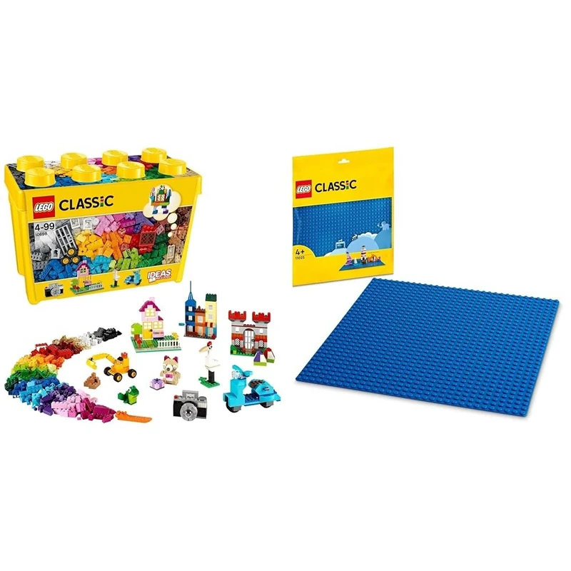 LEGO 10698 Classic Large Creative Brick Storage Box Set & 11025 Classic Blue Baseplate, Construction Toy for Kids, Building Base, Square 32x32 Build and Display Board