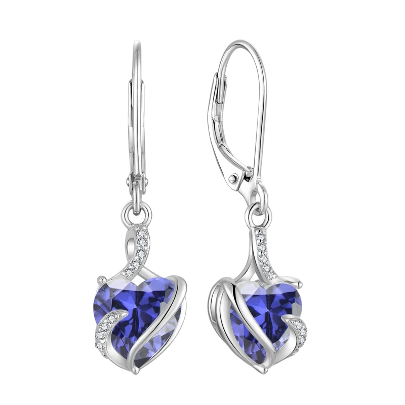 FJ Heart Birthstone Earrings - 925 Silver Tanzanite Drop for Women
