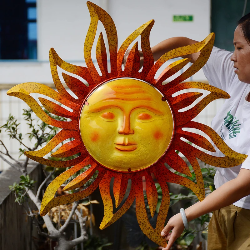NewVees Large Size 32Inch Metal Sun Outdoor Wall Art Decor Large, Hanging for Indoor Outdoor Patio Garden Fence Deck Yard Pool Wall Sculpture Decoration for Living Room Bedroom