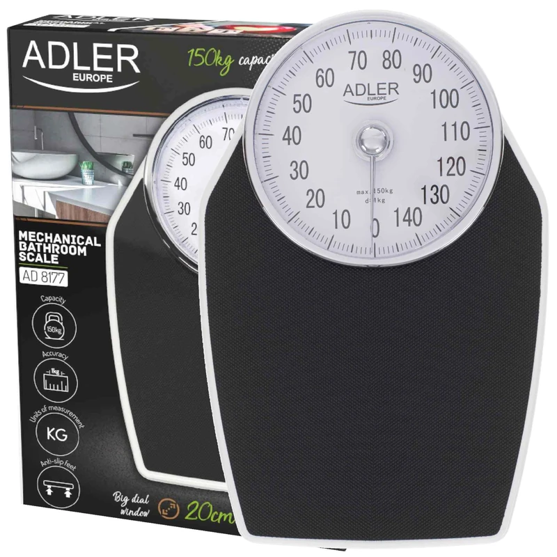 Adler AD8177 Mechanical Personal Scales up to 150 kg, Analogue Bathroom Scales High Accuracy, Non-Slip Surface, Non-Digital, Easy to Use, Batteries Not Included - Image 1