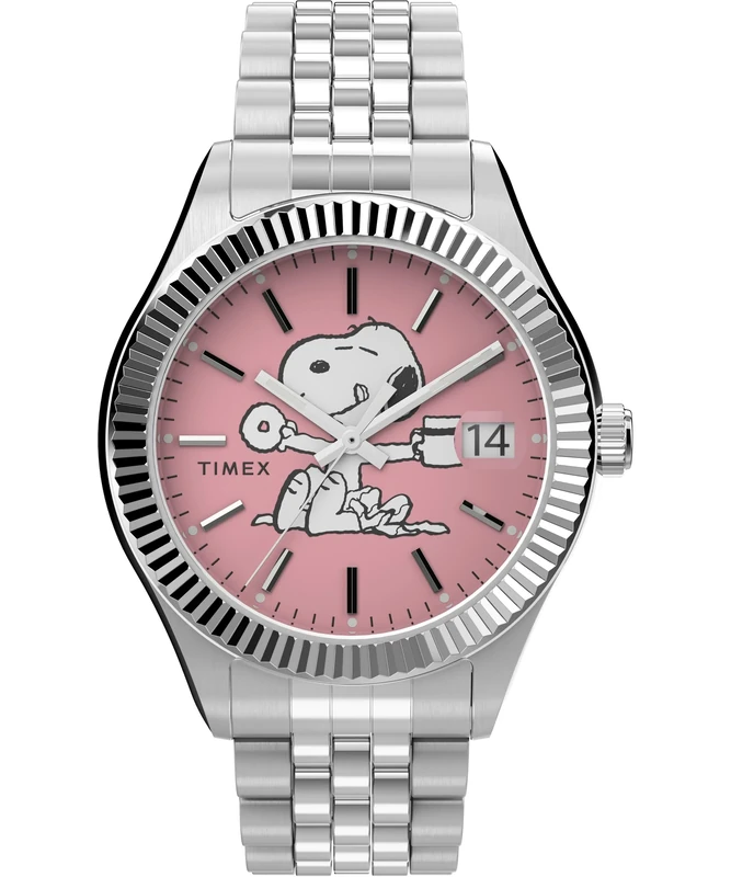 Timex Women's Peanuts 36 mm Watch - Silver-Tone Stainless Steel Bracelet Pink Dial Silver-Tone Case TW2V47400