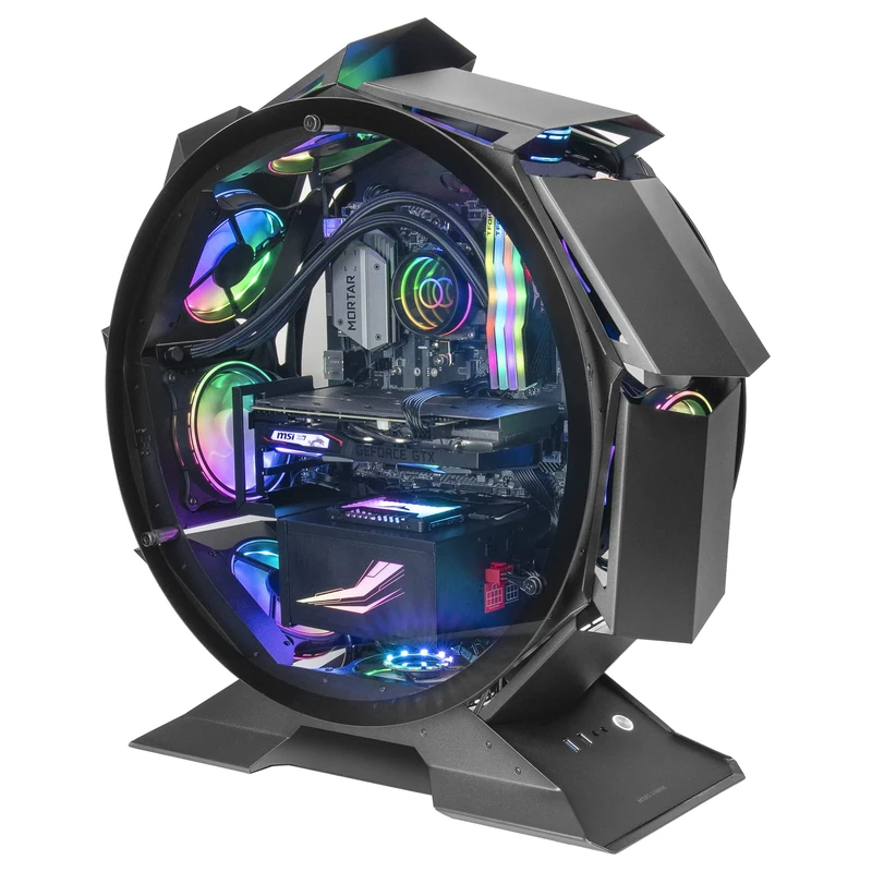 Mars Gaming MCORB Black, Micro-ATX XL Gaming PC Case, Custom Circular Design, Tempered Double Glazing