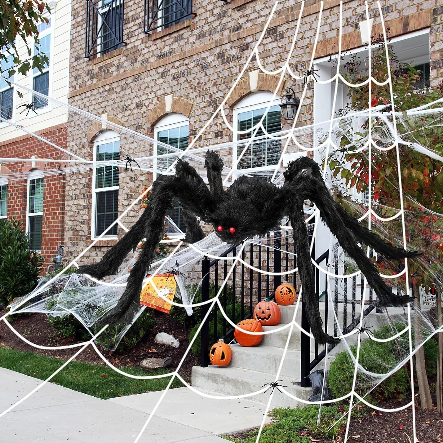 Newthinking Outdoor Giant Plush Spider Halloween Decorations Suit, Plush Giant Spider, Giant Spider Web, Stretchable Elastic Spider Web, Plastic Small Spider for Halloween Outdoor House Decoration