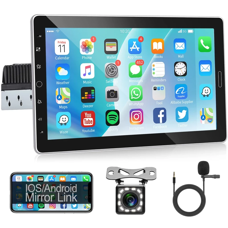 Rimoody Android Single Din Car Stereo with Bluetooth Head Unit, 10.1 Inch Detachable Touchscreen 1 Din Car Radio Built in GPS WIFI Bluetooth FM RDS Mirror Link USB + Backup Camera