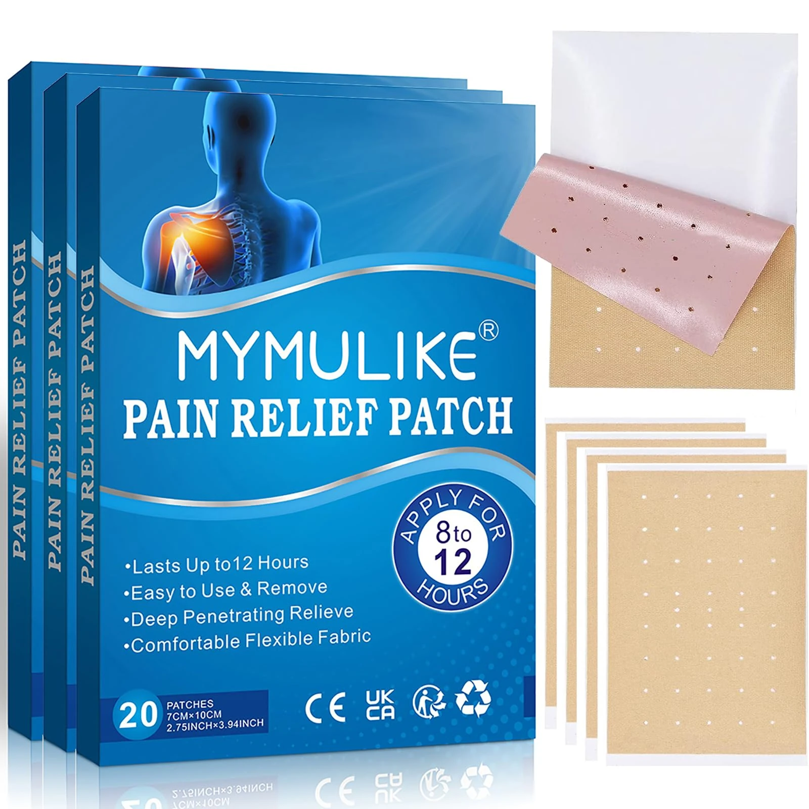 Pain Relief Patches 60 PCs, Pain Relief Plaster for Knee Joint, Chinese Natural Pain Relief Plaster Self Heating Warming Meridians Patches Plaster