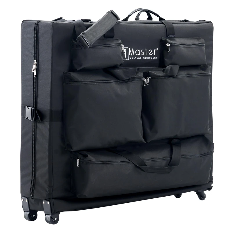 Master Massage Transport Bag with Wheels for Mobile Massage Tables with 5 Front Pockets Shoulder Strap (with Wheels)