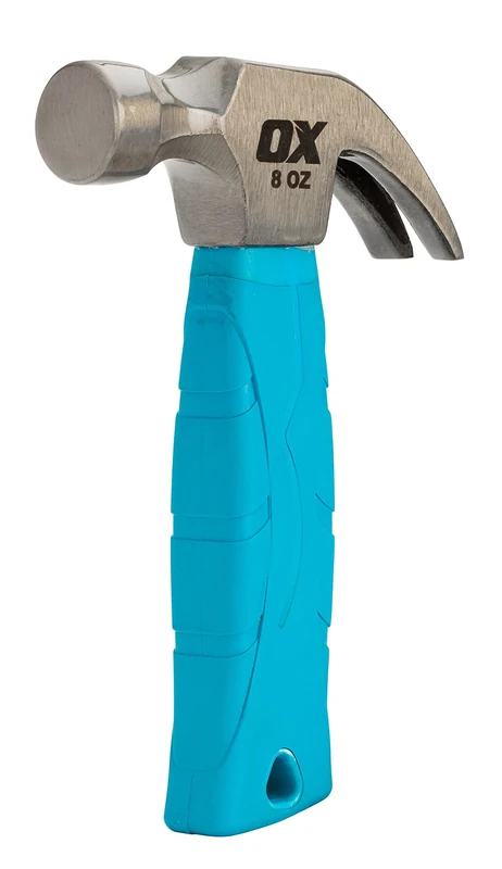 OX Trade 8oz Stubby Claw Hammer for Tight Spaces, Solid Forged Steel Head, Durable Fibreglass Handle & Non Slip Grip, DIY & Home Repairs, OX-T087608