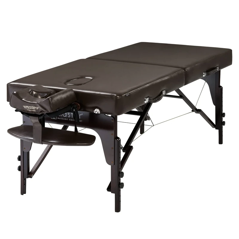 Master Massage 79 cm Supreme Mobile Massage Table Folding Massage Bed Massage Bench Cosmetic Lounger Portable Beauty Bed Wooden Feet Carry Bag Face Cut Package Brown