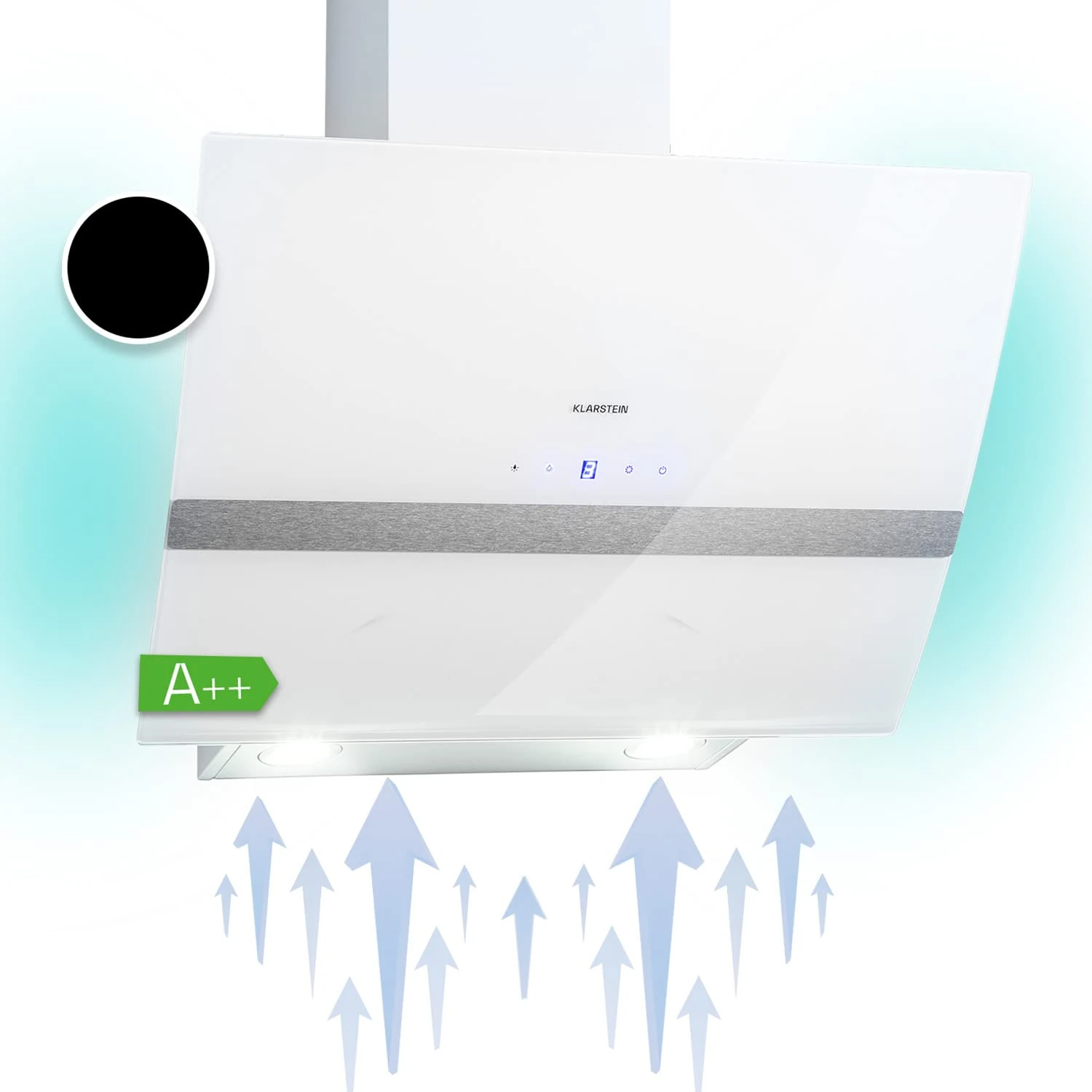 Klarstein Clara 60cm Angled Extractor Fan for Kitchens, Exhaust Hood w/Dishwasher Safe Aluminium Grease Filter, Powerful 509m³/h Airflow, RGB LED Light, Class A Efficient Extractor