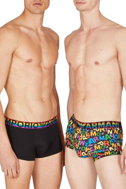 Emporio Armani Underwear Men's 2-Pack Logo Trunks, Ea Rainbow Col/Black, M, Ea Rainbow Col/Black, M - Image 1