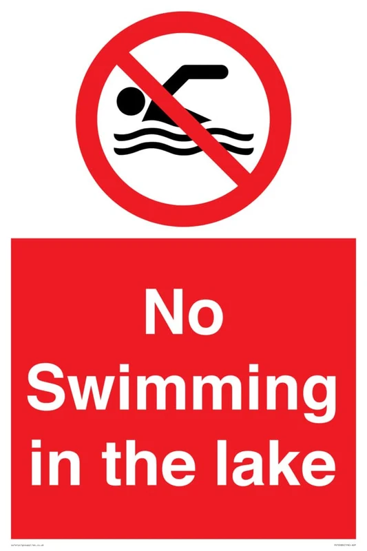 No Swimming in the lake Sign - 400x600mm - A2P - Image 1