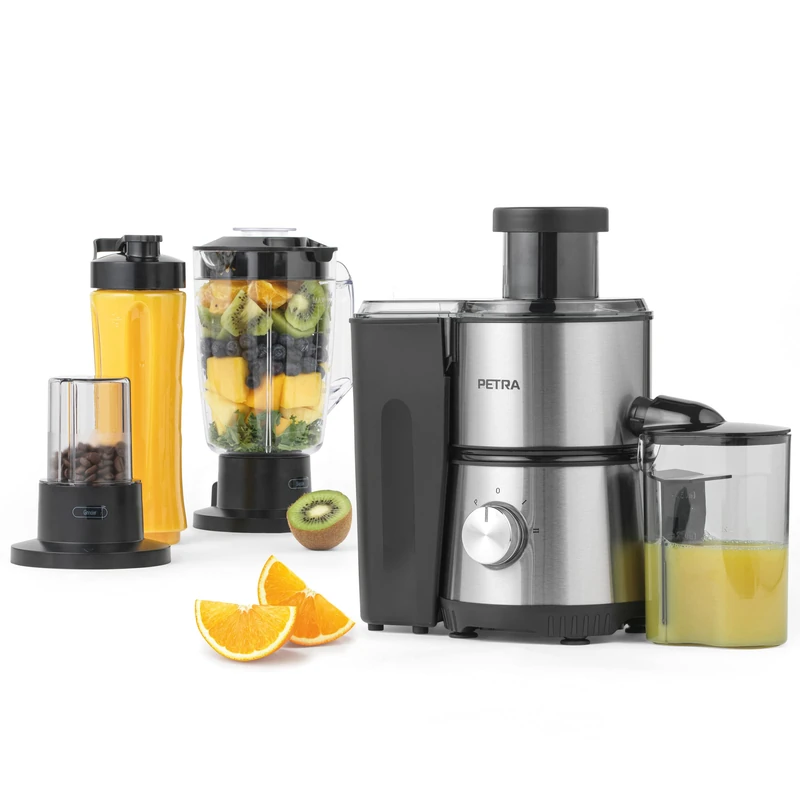 Petra PT4294VDEEU7 4-in-1 Multifunction Blender, BPA Free Electric Juice Extractor, Coffee/Spice Grinder, Easy Clean, Versatile Juice Machine, 1L & 600ml Bottle, 2 Speed, 400W