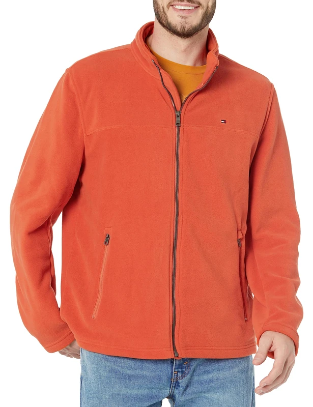 Tommy Hilfiger Men's Classic Zip Front Polar Fleece Jacket, Burnt Orange, M