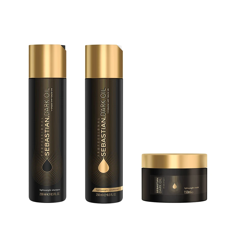 Sebastian Professional Dark Oil Lightweight Shampoo, Conditioner & Mask | Smoothen & Nourish | For All Hair Types, 250ml ^ 250ml & 150ml