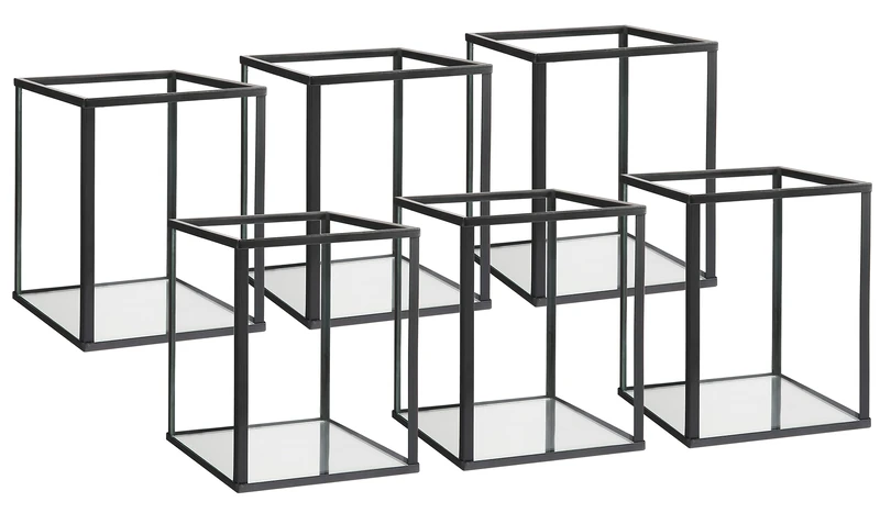 Phosphor Set of 6 PCS Small Glass Hurricane Camdle Holder, Black Candle Holder for Wedding, Party, Holiday.