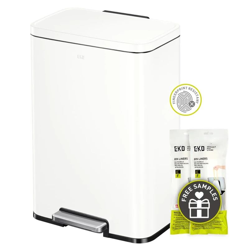 EKO Madison Matte White 13.2 Gallon (50L) Step Kitchen Trash Can w/Inner Liner