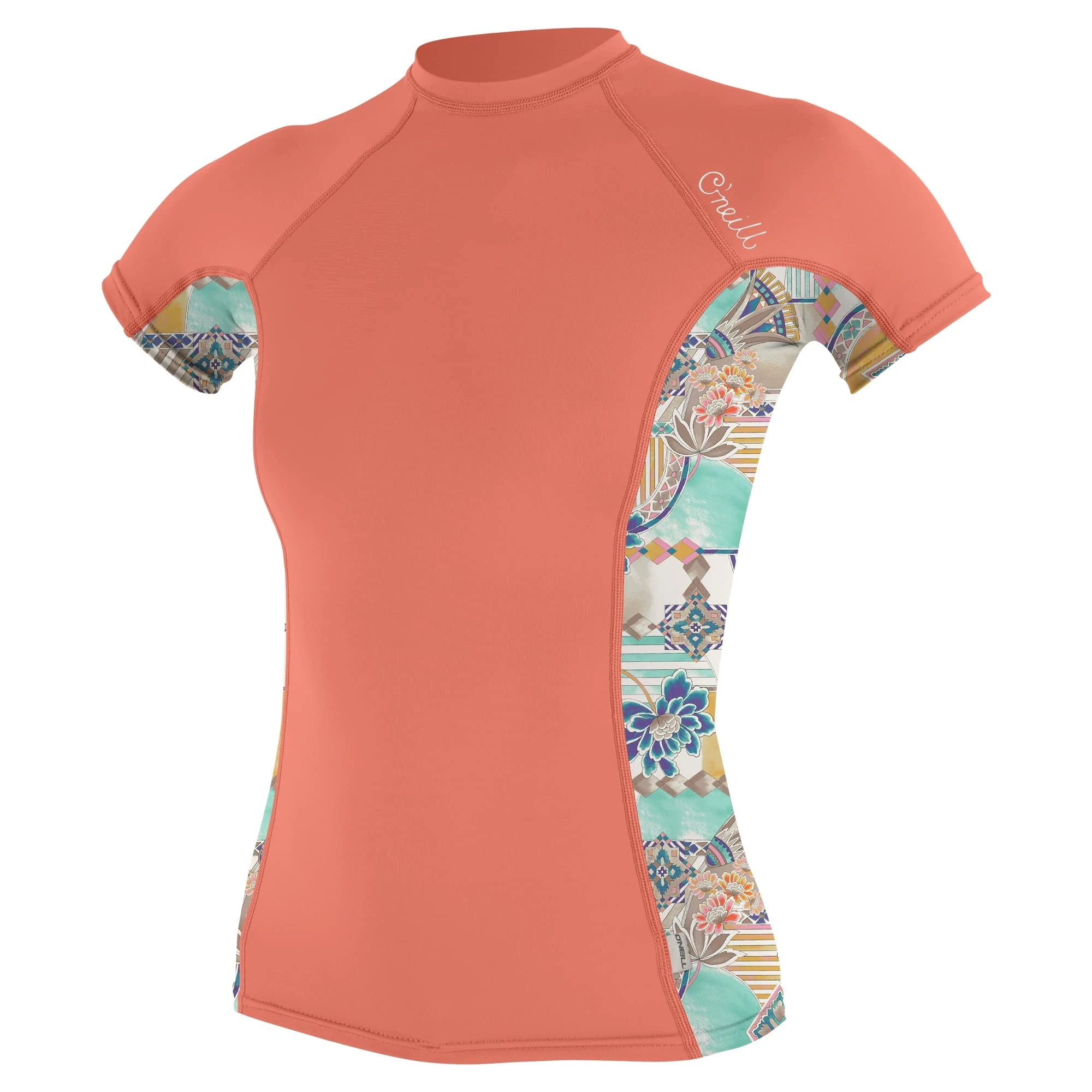 O'Neill Wetsuits Women's Standard Side Print Short Sleeve Rash Guard, Nectar/Zephora, Medium