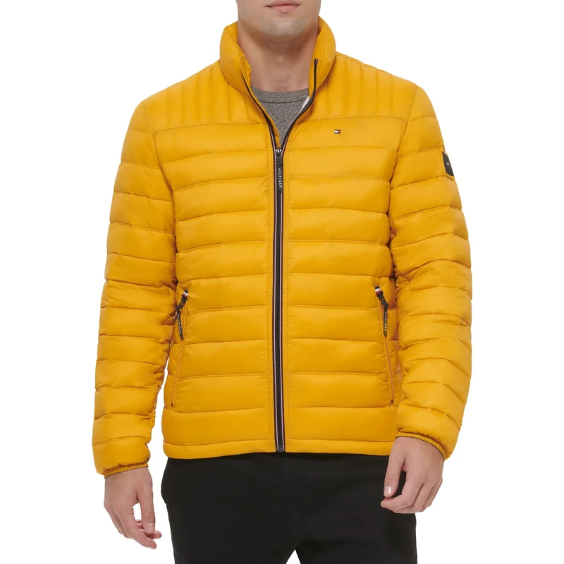 Tommy Hilfiger Men's Lightweight Down Alternative Packable Puffer Jacket Coat, Yellow Gold, XS
