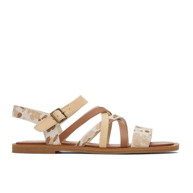 TOMS Women's Sephina Leather and Suede Sandal, Beige Abstract Cow Print, 6 UK