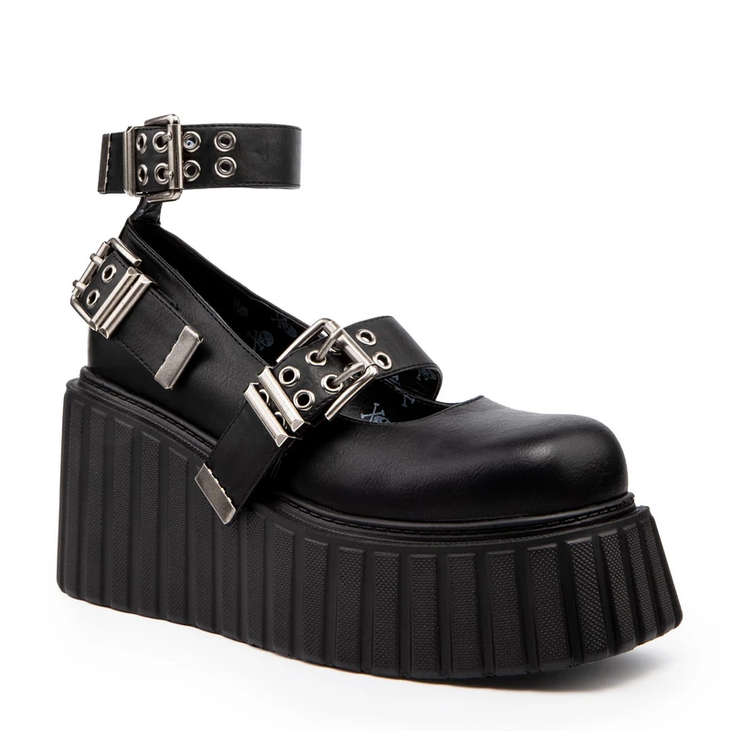 LAMODA - Marital Issues Platform Creeper Wedges, UK 7 Black Pu