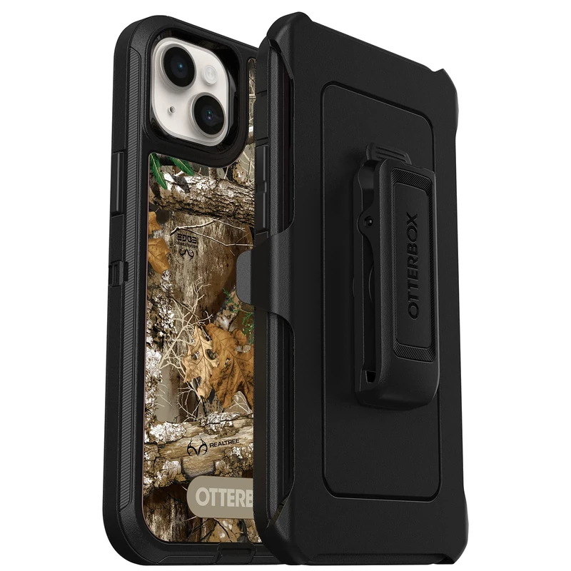 OtterBox iPhone 14 Plus Defender Series Case - Realtree Edge (Blaze Orange/Black/RT Edge), Rugged & Durable, with Port Protection, Includes Holster Clip Kickstand