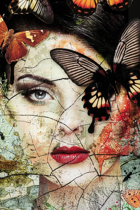 Kare Design Glass Picture Lady Butterfly, Multicoloured, 4mm Safety Glass, Abstract Wall Art, Modern Design,Wall Picture for Living Room, Bedroom, Hallway, 100x150 cm (HxW)