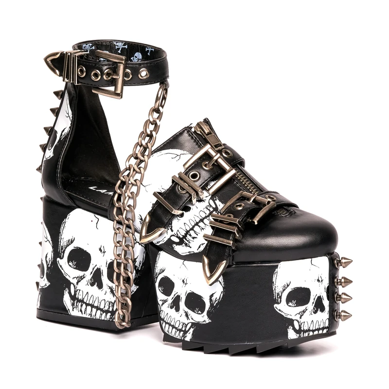 LAMODA Women's Through the Night Wedges, Black Skull, 6 UK