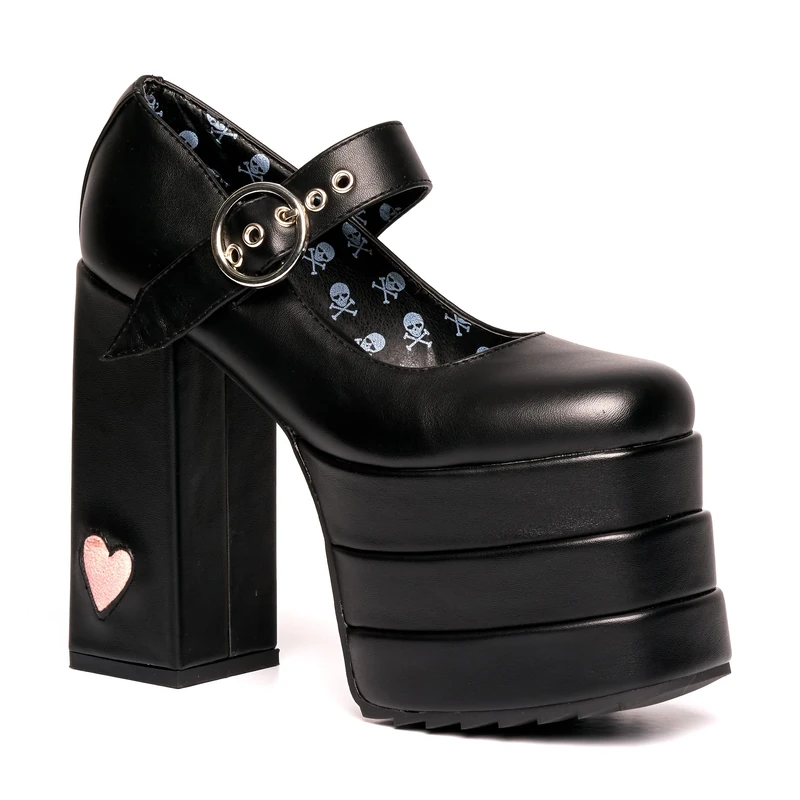 Lamoda Love Demon Black Chunky Platform Heels for Women - Comfortable Cushioned Fit, Durable Synthetic Upper,Stylish Heels for Casual or Evening Wear, Versatile Streetwear Fashion, Size UK5