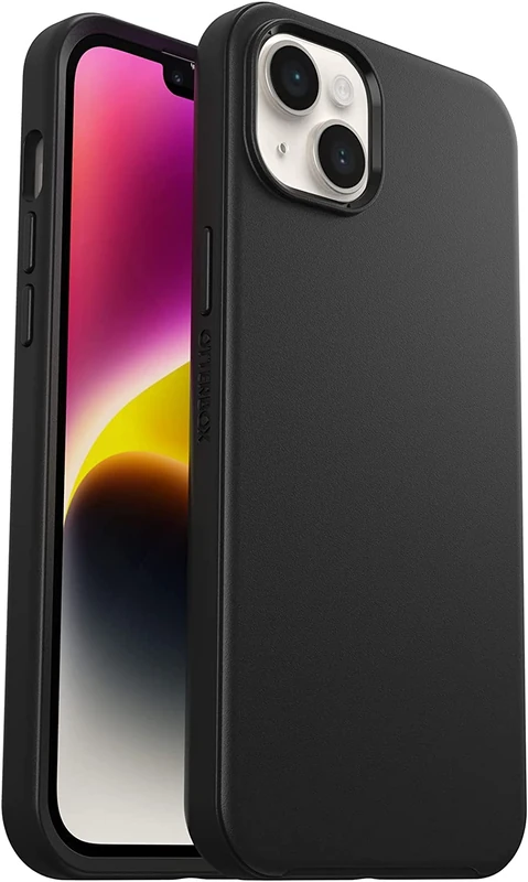 OtterBox iPhone 14 Plus Symmetry Series Case - BLACK, ultra-sleek, wireless charging compatible, raised edges protect camera & screen