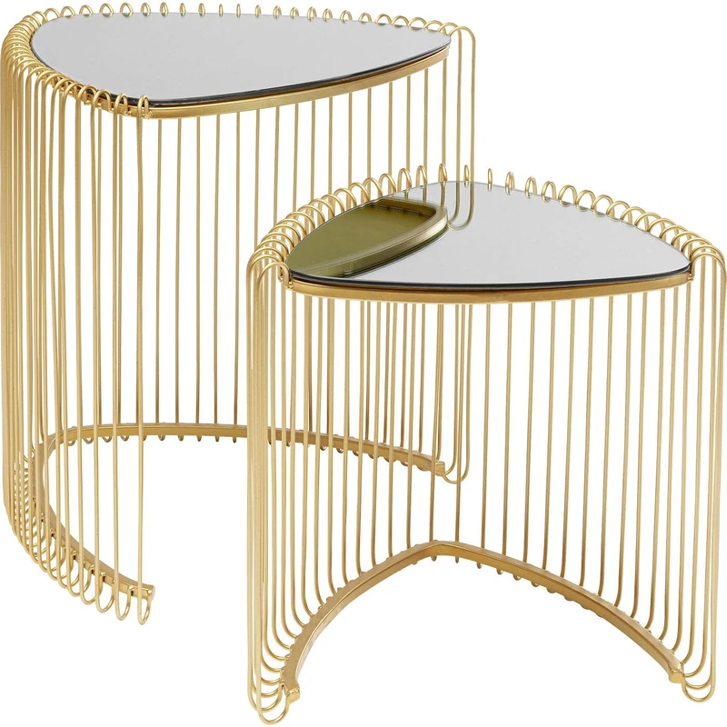 Kare Design Side Table Wire Triangle, Gold, Set of 2, Modern, Elegant, Steel, Glass, Sofa Side Table, Round Bedside Table, Room Decor, Home Decoration for Living Room - Image 1
