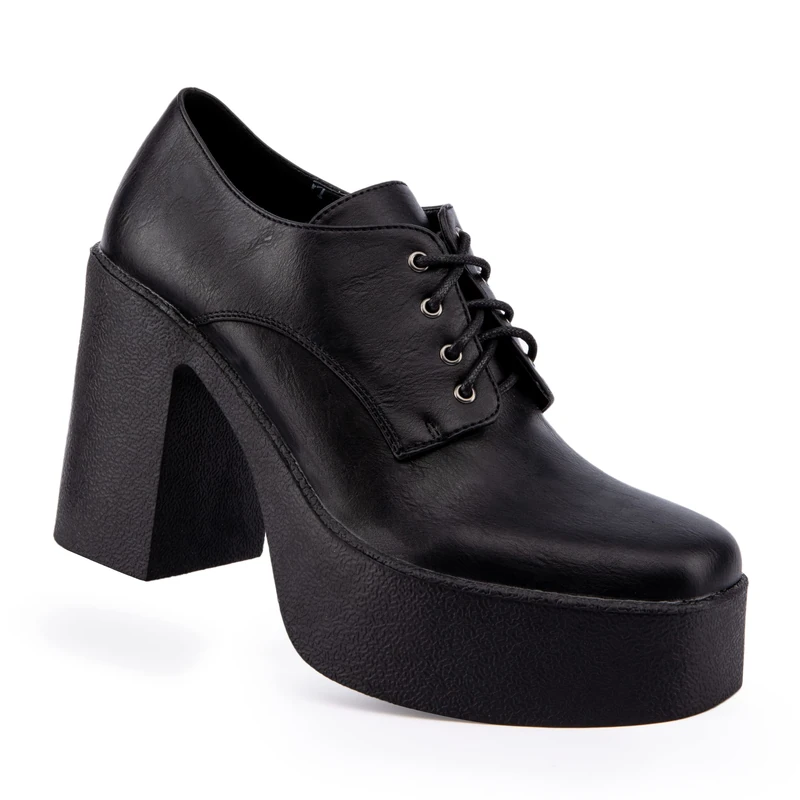 LAMODA Womens Day Alone Platform, Black Pu, 8 UK