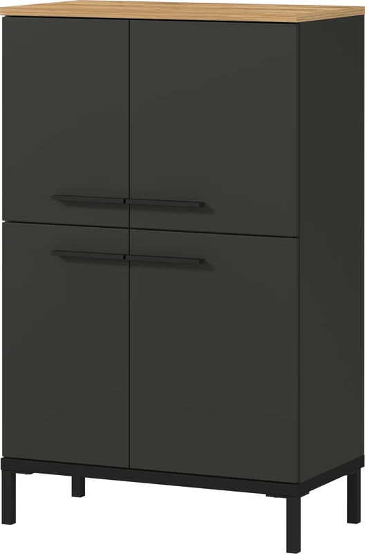 Germania Chest of drawers 2643-549 GW-YONKERS, in graphite/Navarra oak repro, with four doors, 60 x 97 x 34 cm (WxHxD)