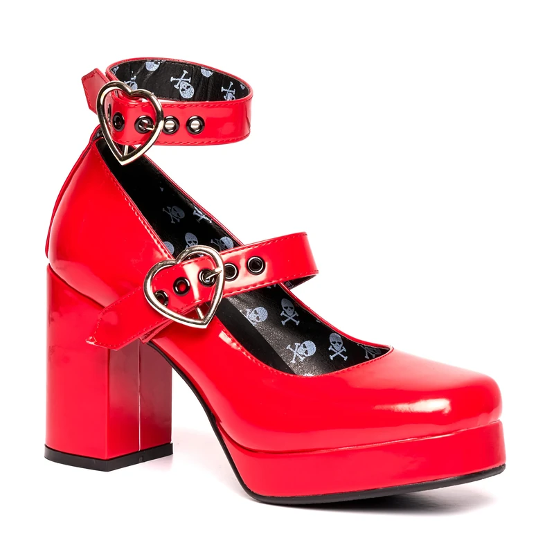 LAMODA Women's Chrome Heart Court Shoe, Red Patent, 3 UK - Image 1