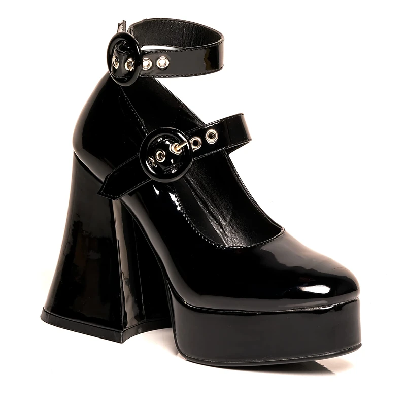 LAMODA Women's Spoil Me Court Shoe, Black Patent, 4 UK