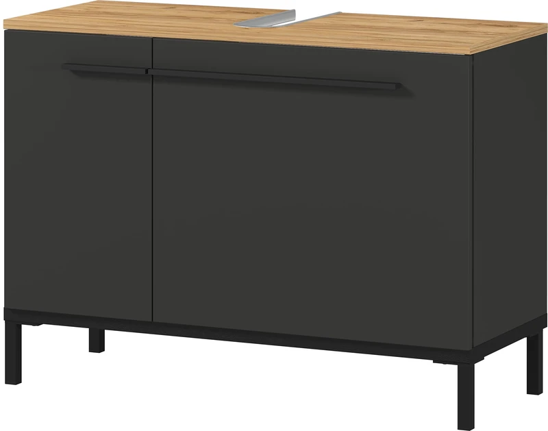 Germania Washbasin vanity unit 2670-549 GW-YONKERS, in graphite/Navarra oak repro, with siphon cut-out, 80 x 59 x 34 cm (WxHxD)
