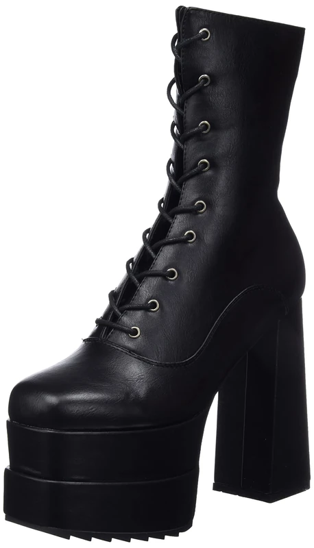 LAMODA - Broken Record Platform Ankle Boots, EU 37, Black PU, 5 UK
