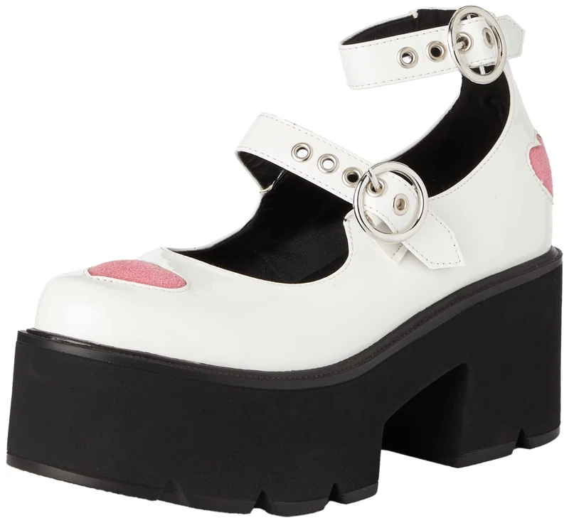 Lamoda Rosey Love Chunky Mary Jane Shoes in WhitePAT PinkHeart, Stylish Mary Jane Footwear with Cushioned Insoles, Durable and Comfortable for Parties, Casual Wear, or School UK3