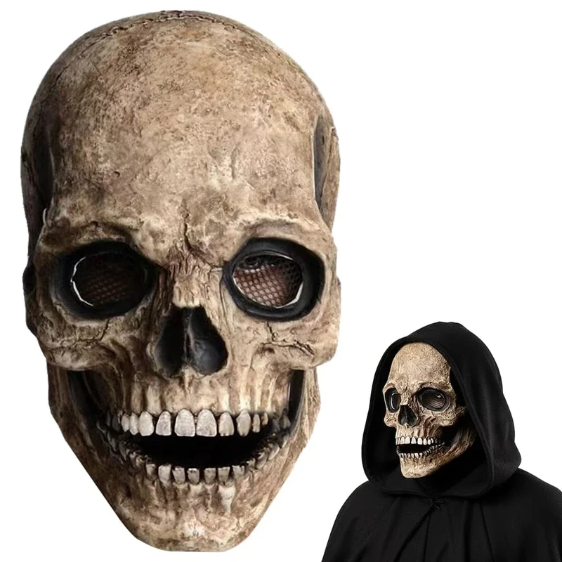 Dlishka Halloween Masks Men Scary,Creepy Full Head Skull Mask With Moving Jaw,Adult Entire Head Realistic Latex Helmet,Scary Standable Skeleton Headgear. (Hardboard white)