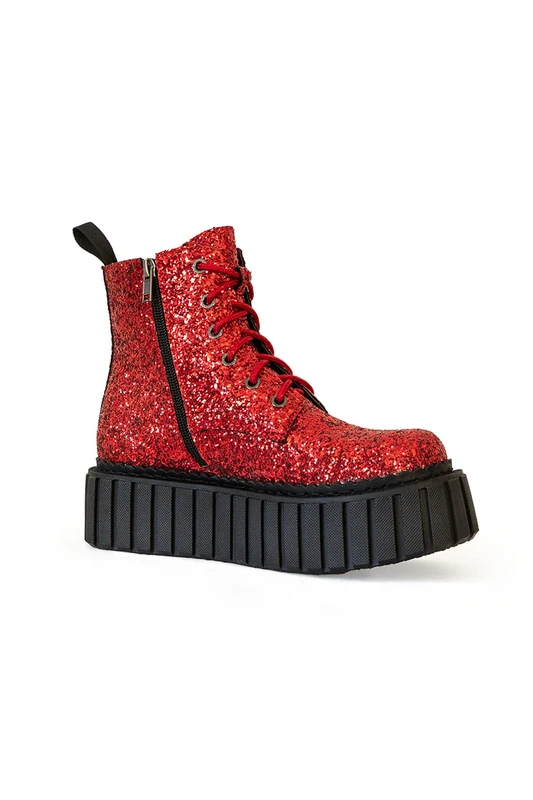 LAMODA - Shooting Star Chunky Creeper Ankle Boots, EU 40, Red Glitter, 8 UK