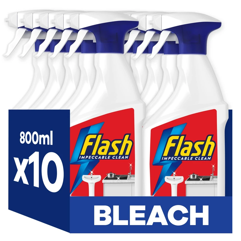 Flash Multi Purpose Bleach Cleaning Spray, For Hard Surfaces, Kitchen Cleaner Sprays, 8 L (800ML x 10)