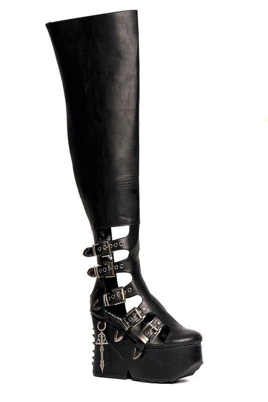 LAMODA Women's Whispers Knee High Boot, Black Spike, 3 UK