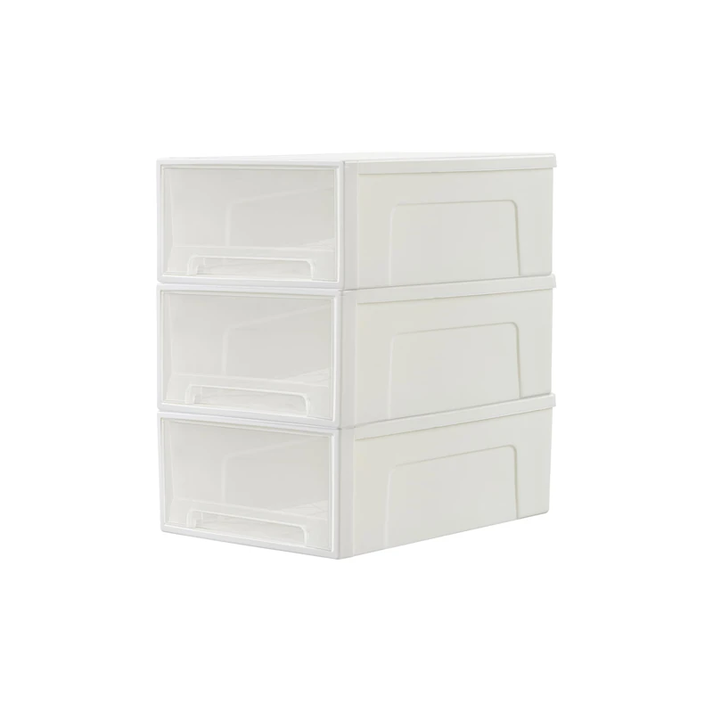 Cetomo 14L*3 Plastic Storage Drawers Unit, Office Desk Organizers, Drawer Organizer, Storage Box, Stackable Tower for Desktop, Bedroom, Dorm, Cosmetics, Durable PP, BPA Free, White & Clear, 14L-3 Pack