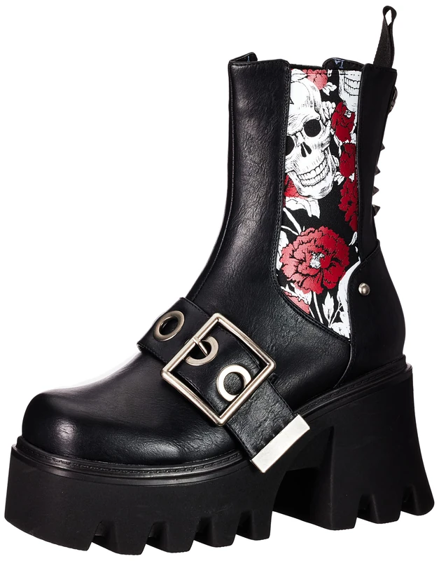 LAMODA - Timeless chunky platform ankle boots, EU 37, Black Skull, 5 UK
