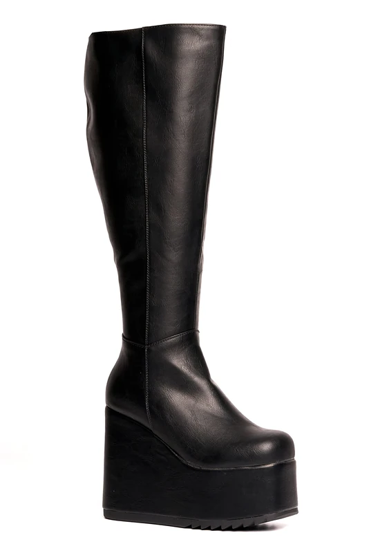 LAMODA Women's Right Hand Knee high Boot, Black PU, 6.5 UK