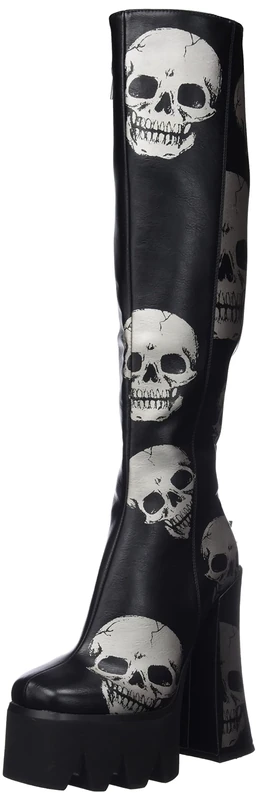 LAMODA Women's deceased Knee high Boot, Black Pu Skull, 3.5 UK
