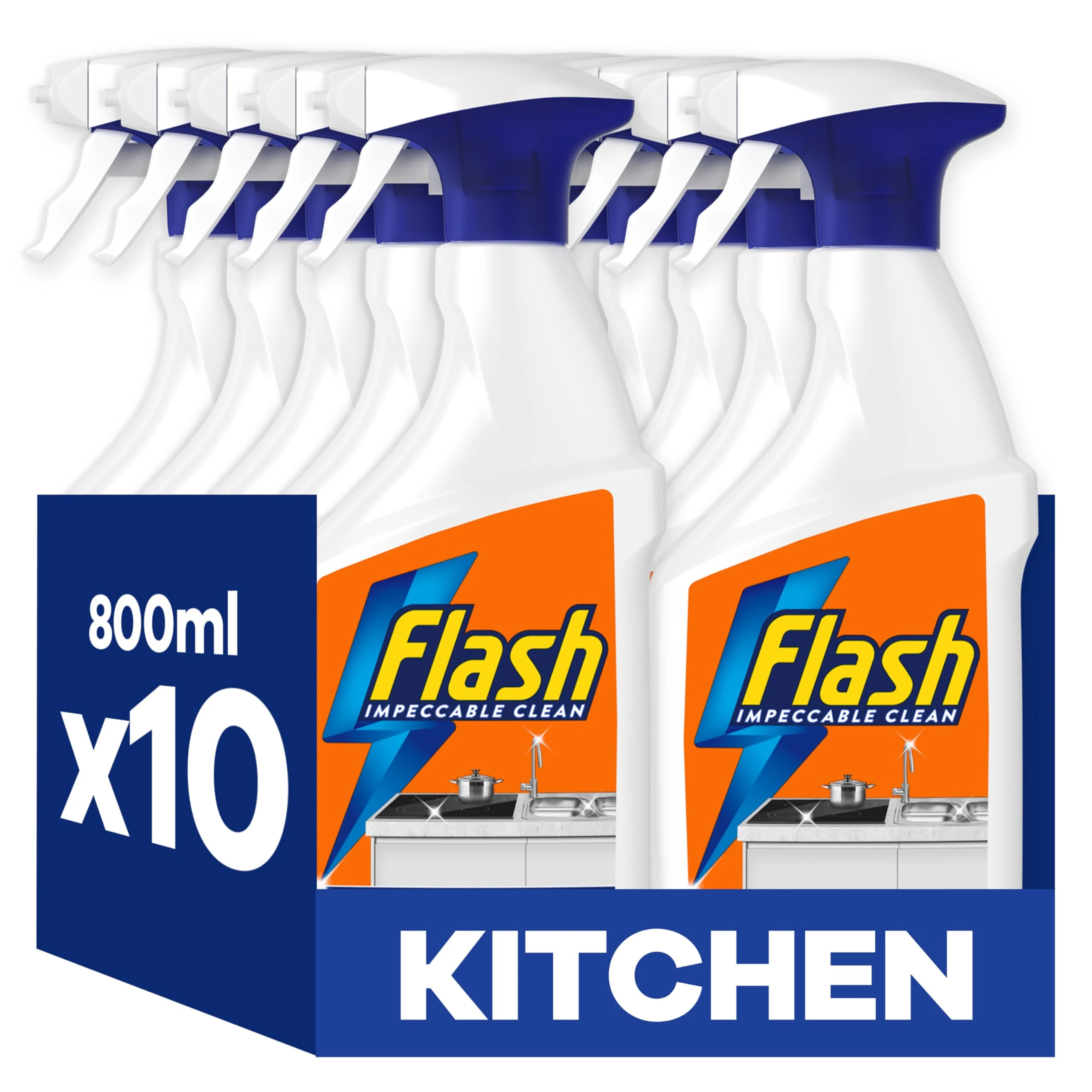Flash Kitchen Cleaner Spray, 8 Litres (800 ml x 10), Kitchen Cleaning, Citrus Fresh