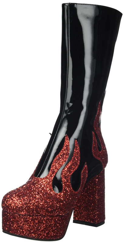 LAMODA - Miami Platform Ankle Boots, EU 37, Black patent red glitter, 5 UK
