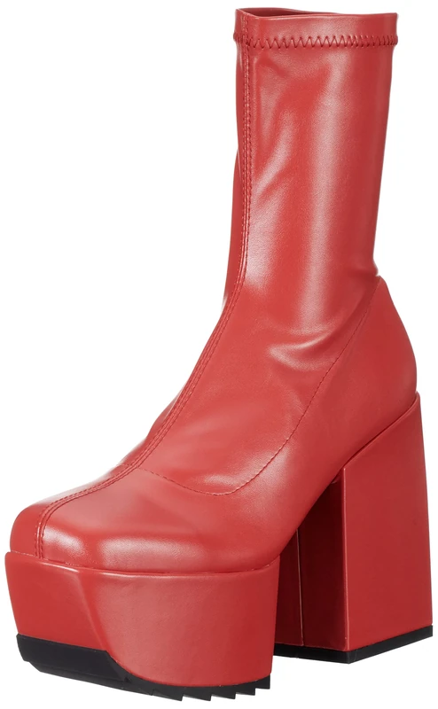 LAMODA Women's Pretty Please Mid Calf Boot, Red Polyurethane, 6 UK