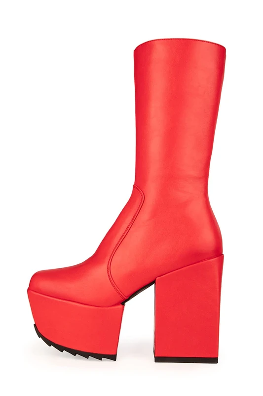 LAMODA Women's Magnolia Mid Calf Boot, Red Pu, 4 UK