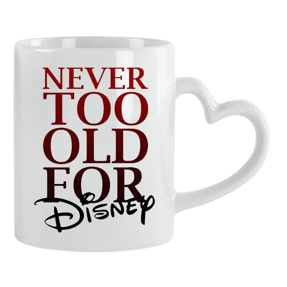 Giftme Never Too Old for Birthday, Christmas, Secret Santa Coffee Tea Mug 11oz Heart Handle Ceramic Mug. (White)